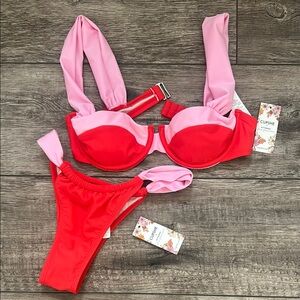 Cupshe Vibrant Red and Pink Bikini